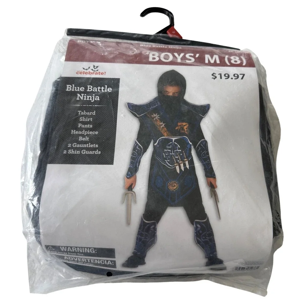 Way to Celebrate Blue Battle Ninja Costume Boys Size M 8 Blue Black 9pc Set